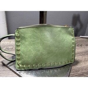 Chic Green Faux Leather Wristlet Pouch Clutch Bag With Stitch Detail